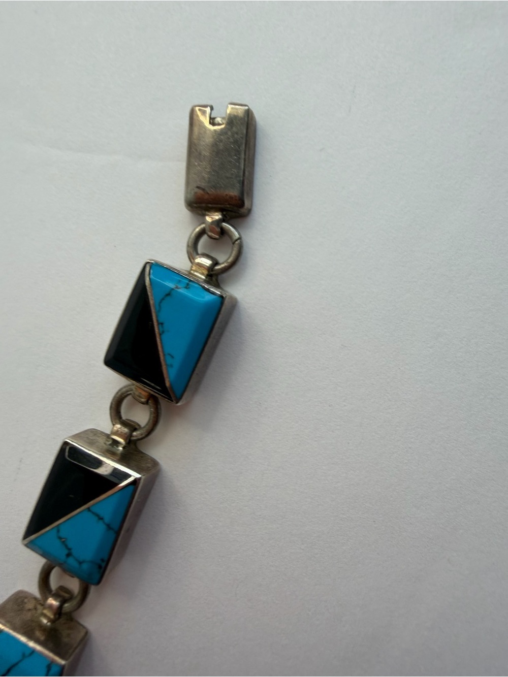 Turquoise & Sterling Silver .925 Inlay Link Bracelet Taxco Mexico 34 Grams
